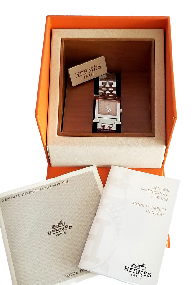 Hermes Ladies Stainless Steel H Wrist Watch Timepiece with Box