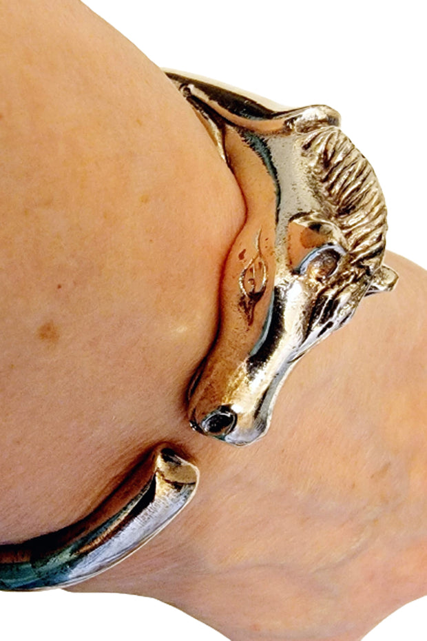 Hermes Sterling Silver Cheval Horse Heavy Bangle Bracelet