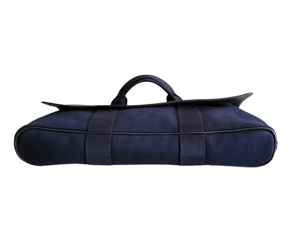 Hermes Navy Blue Valpariaso MM Canvas Top Handle Bag