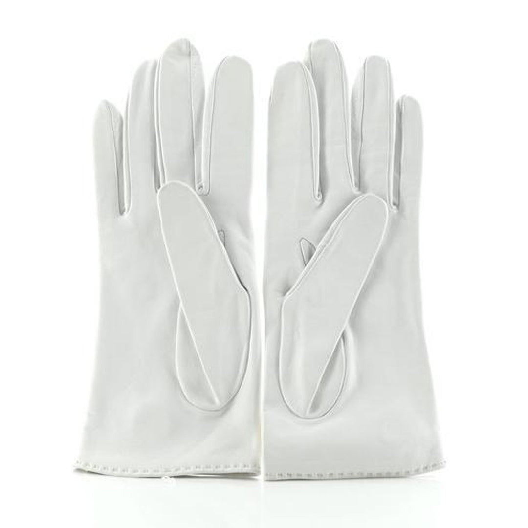 Hermes White Leather Grommet Fashion Gloves in Box  parisdiva.com
