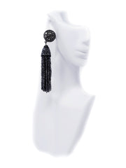 Joan Boyce Black Crystal Beaded Tassel Pierced Earrings
