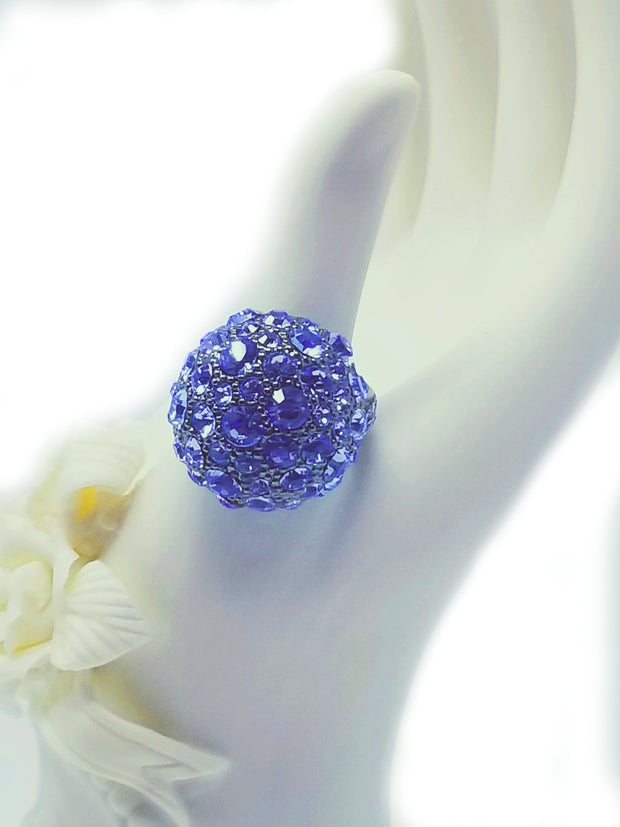 Joan Boyce Crystal Blue Round Globe Ring Size 6