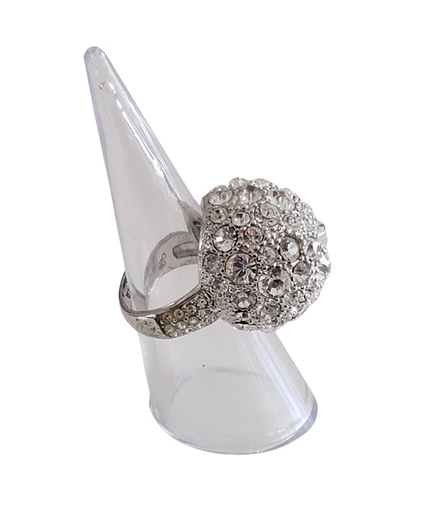 Joan Boyce White Crystal Round Dome Globe Ring