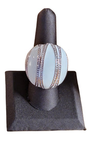 Vintage Crystal Rhinestone White Enamel Bold Dome Ring
