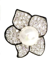 Kenneth Jay Lane Crystal Black Pearl Poppy Flower Ring
