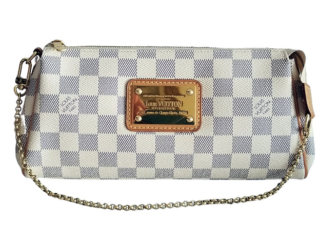Authentic Louis Vuitton Damier Azur Canvas Eva Clutch Messenger Bag