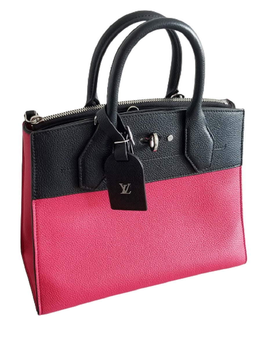 Authentic LOUIS VUITTON Leather City Steamer PM Satchel In