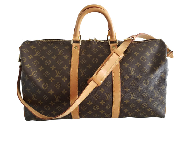 Authentic Louis Vuitton Monogram Keepall Bandouliere 50 Luggage Duffle Bag