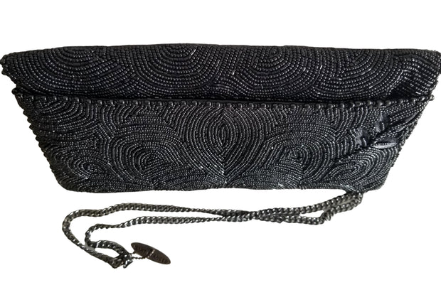 Mary Frances Formal Black Sequin Microbead Clutch Cross Body Bag