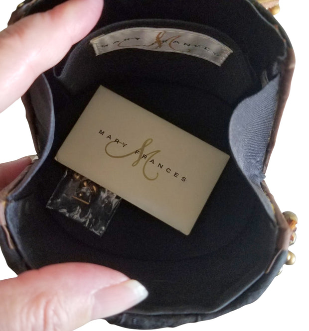 Mary Frances Brown Rose Top Handle Beaded Handbag Purse