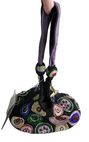 Mary Frances Beaded Leather Dizzy Circles Wristlet Handbag