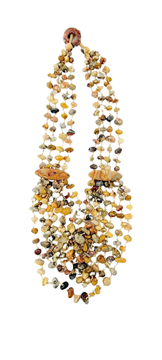 Sajen 925 Multi Strand Polished Stone Necklace Bracelet Set