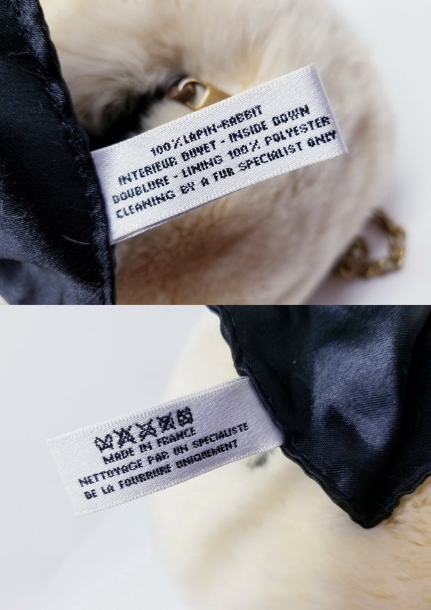 Rare Vintage Chanel Rabbit Lapin Fur Muff Bag Hand Warmer Chain Shoulderbag