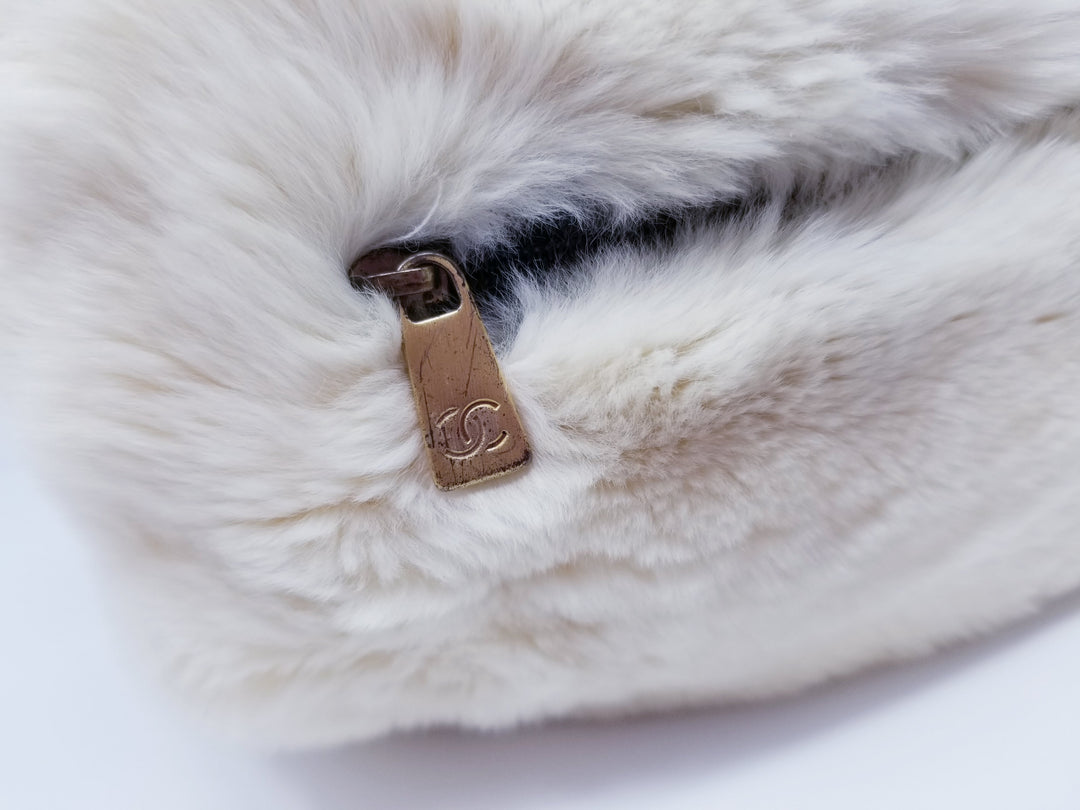 Rare Vintage Chanel Rabbit Lapin Fur Muff Bag Hand Warmer Chain