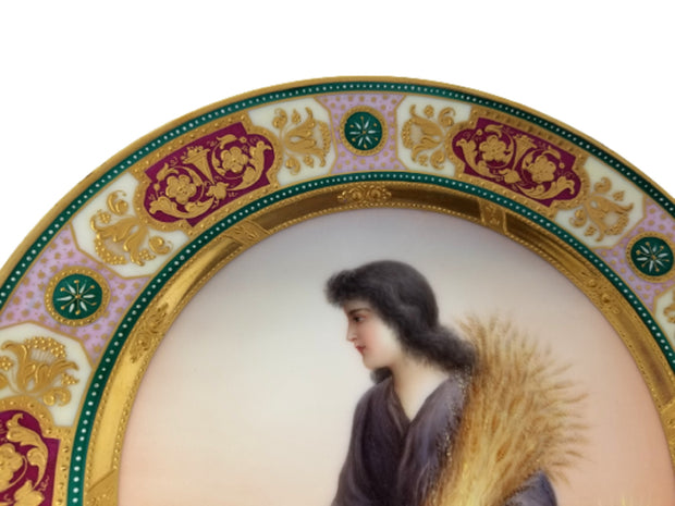 Porcelain Bee Hive Vienna Gold Trim Portrait Ruth Plate Signed Wagner