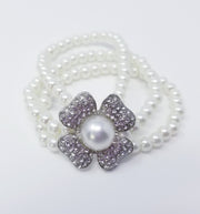 White Faux Pearl Floral Necklace Bracelet Bridal Set