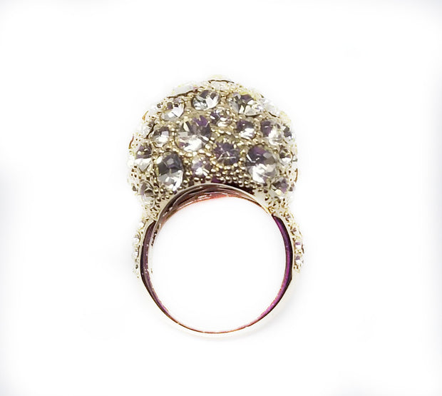 Joan Boyce Crystal Yellow Rhinestone Round Globe Ring Size 6