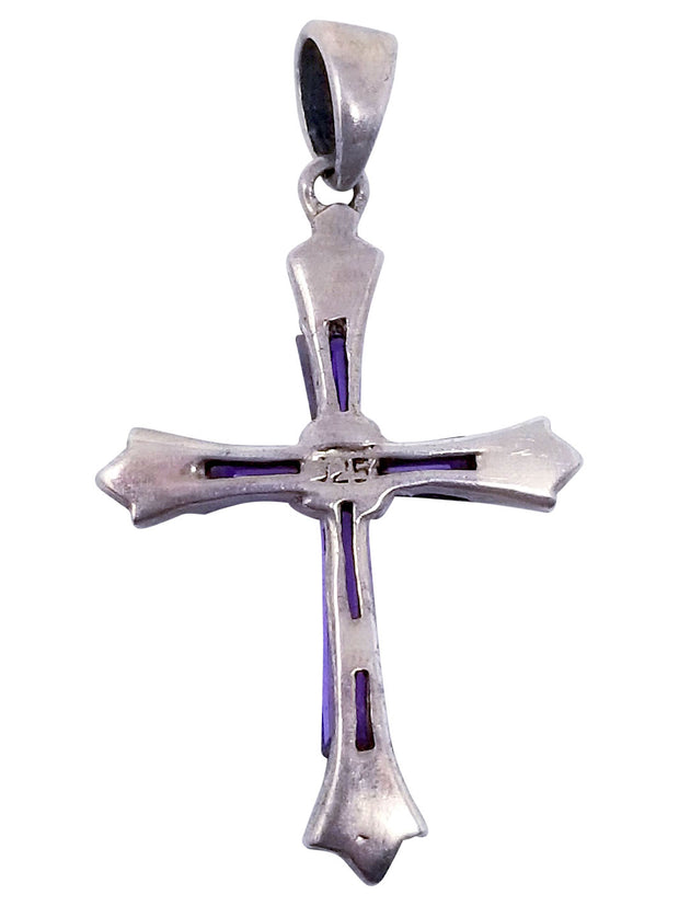 Marcasite Purple Silver Religious Cross Pendant