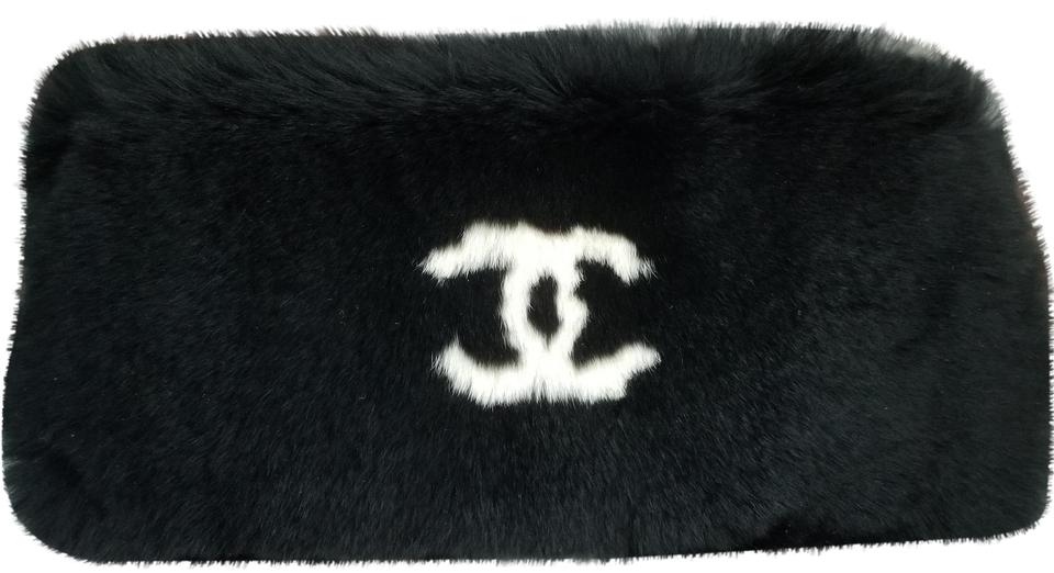 Vintage CHANEL Large CC Charm Black LAPIN Fur Chain Shoulder 
