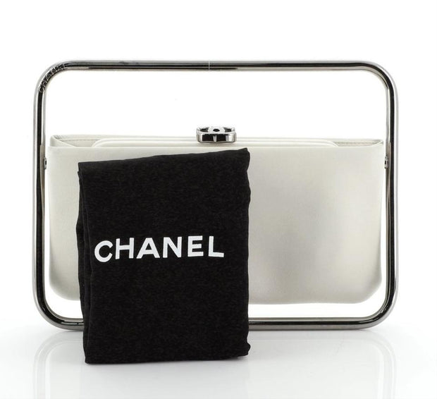 Chanel Limited Edition White Lambskin Swivel Clutch Bag