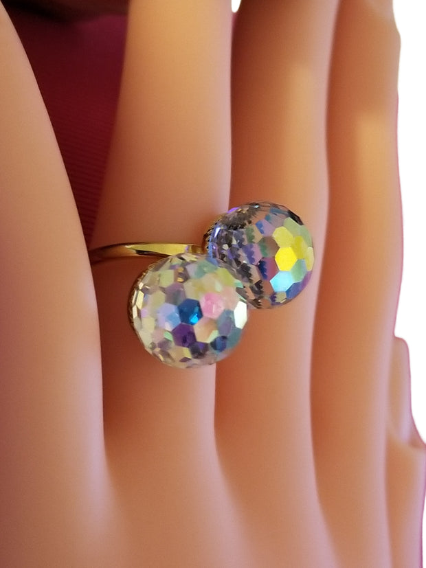 Crystal Dual Dome Disco Ball Ring