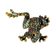 Rhinestone Frog Brooch Vivid Animal Pin Green Full Glasses Design Alloy Material