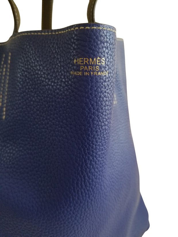 Hermes Double Sens Bag Clemence Leather In Black/Pink