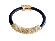 Joan Boyce Gold Crystal Leather Magnetic Wrap Bangle Bracelet