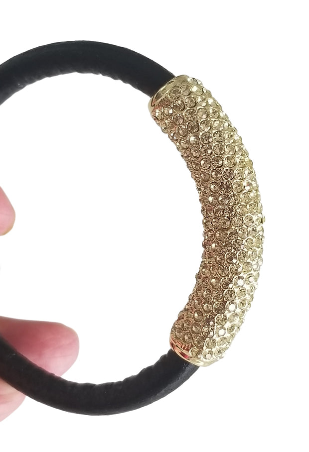 Joan Boyce Gold Crystal Leather Magnetic Wrap Bangle Bracelet