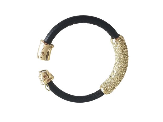 Joan Boyce Gold Crystal Leather Magnetic Wrap Bangle Bracelet