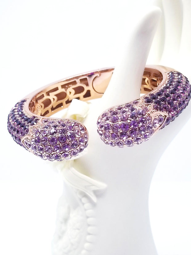 Joan Boyce Swarovski Purple Crystal Cuff Snap Bangle Bracelet