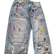American Eagle AE Strigid Ripped Distressed Mom Jeans Painted Size 2