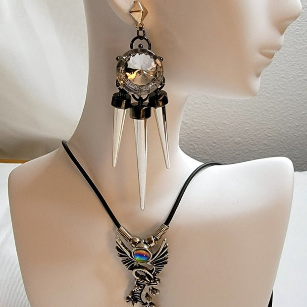Punk Whimsical Dragon Lizard Wings Necklace