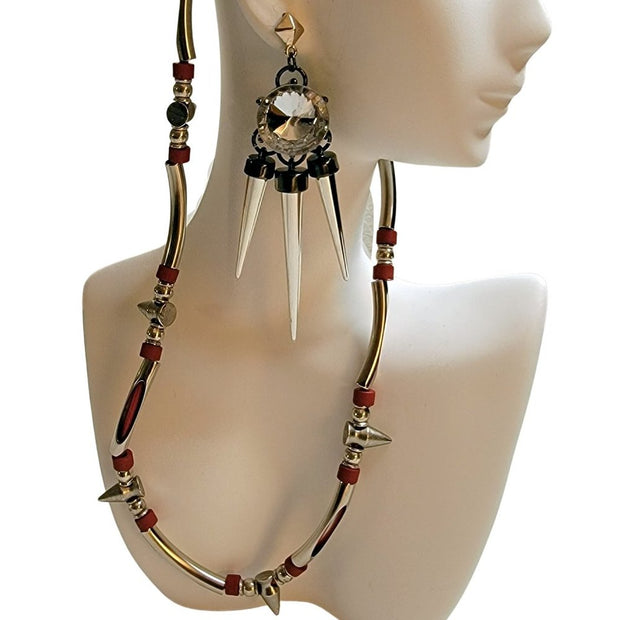 Red Spike Punk Gothic Wednesday Necklace