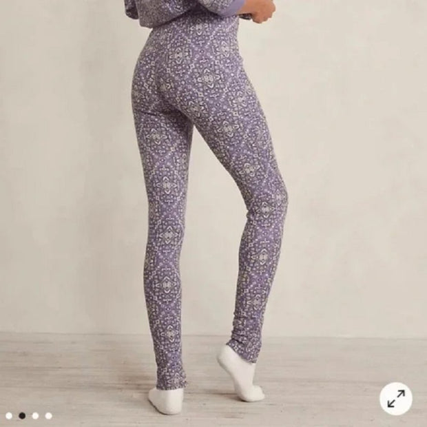 Free People Early Night Slimming Printed Thermal Leggings ribbed Lavender Small