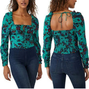 NWT Free People Hilary Paisley Floral Printed Top Green Combo Size S / M Hillary
