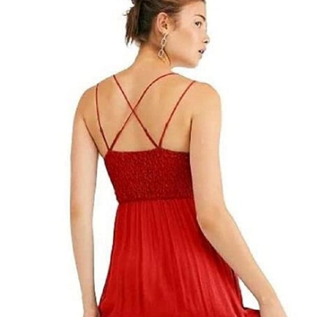 NWT Free People One Adella Maxi Slip Dress Lounger Bright Red Size XS