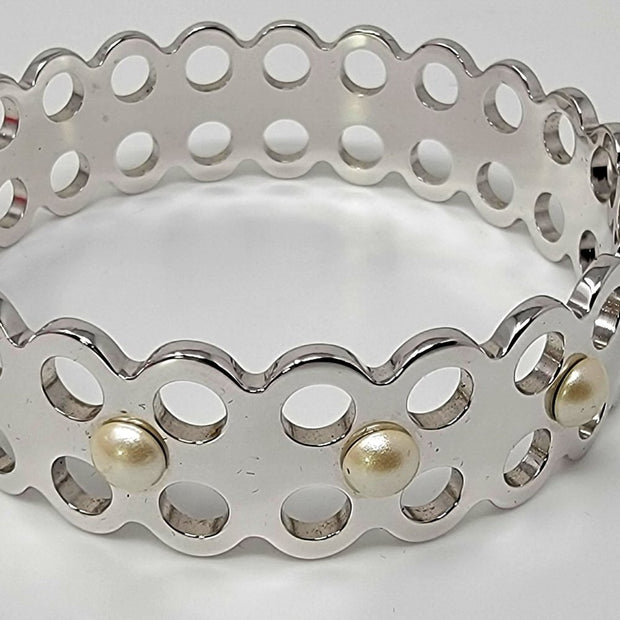 Louis Vuitton Hide and Seek Stencil Bangle Bracelet with Faux Champagne Pearls
