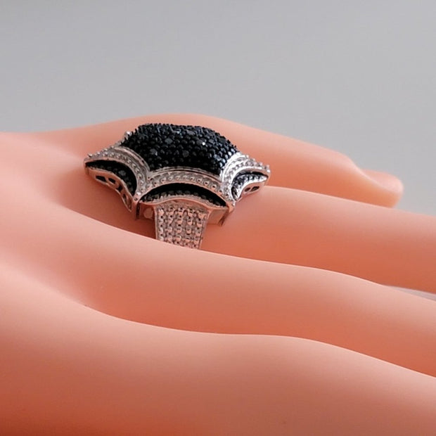 Blue Diamond Ring Set in 925 Silver signed SJD
