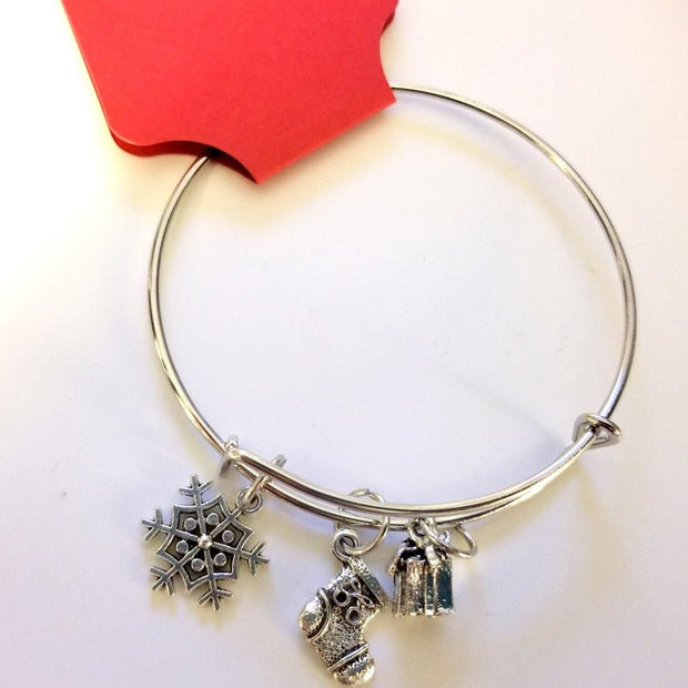 Set of 3 Holiday Christmas Bracelets with Charms Stocking Stuffers