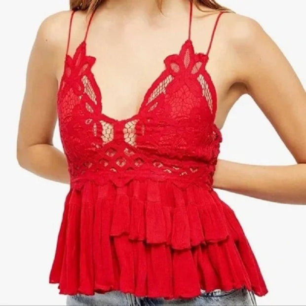 NWT Free People Intimately Adella Cami Bralette Cherry Red Small