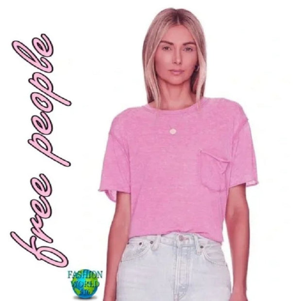 NWT Free People Vella Tee Cypress Women's Size XS Pink Plum Knit Soft Cotton