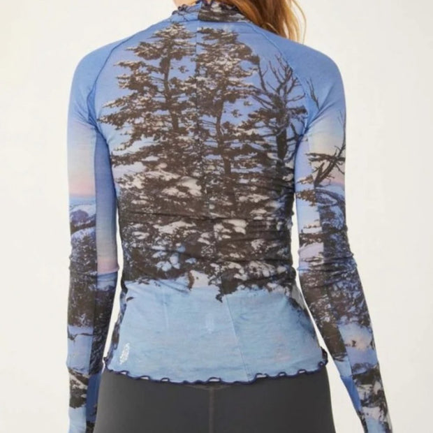 NWT Free People Printed High Jump Long Sleeve Top Back Country Blue Retail $68