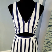Topshop Summer Cutout Lined Dress White Navy Size 6 NWOT