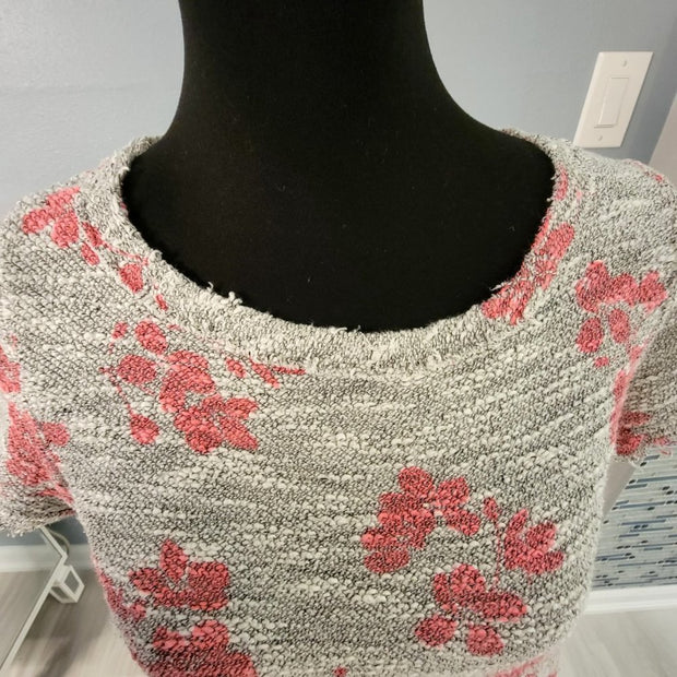 Anthropologie 9-H15 STCL Boucle Cotton Crop Gray Pink Sweater Distressed Size S