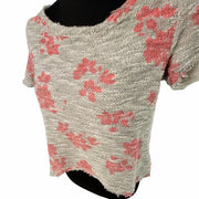 Anthropologie 9-H15 STCL Boucle Cotton Crop Gray Pink Sweater Distressed Size S