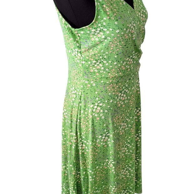 Kaileigh Green Floral faux wrap Sleeveless Summer Dress Size Medium NWOT