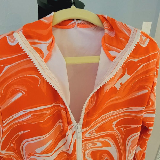 NWT Nova Bathing Suit Summer Workout Orange Zip Crop Top Size Small