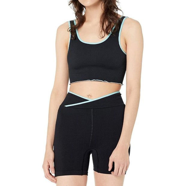 NWT Free People Free Throw Set Shorts Crop Top Black Combo Size XS/S Retail $80