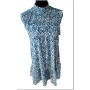 AVLN Studio Green Blue Paisley Ribbed Lined High Neck Dress Size M NWOT
